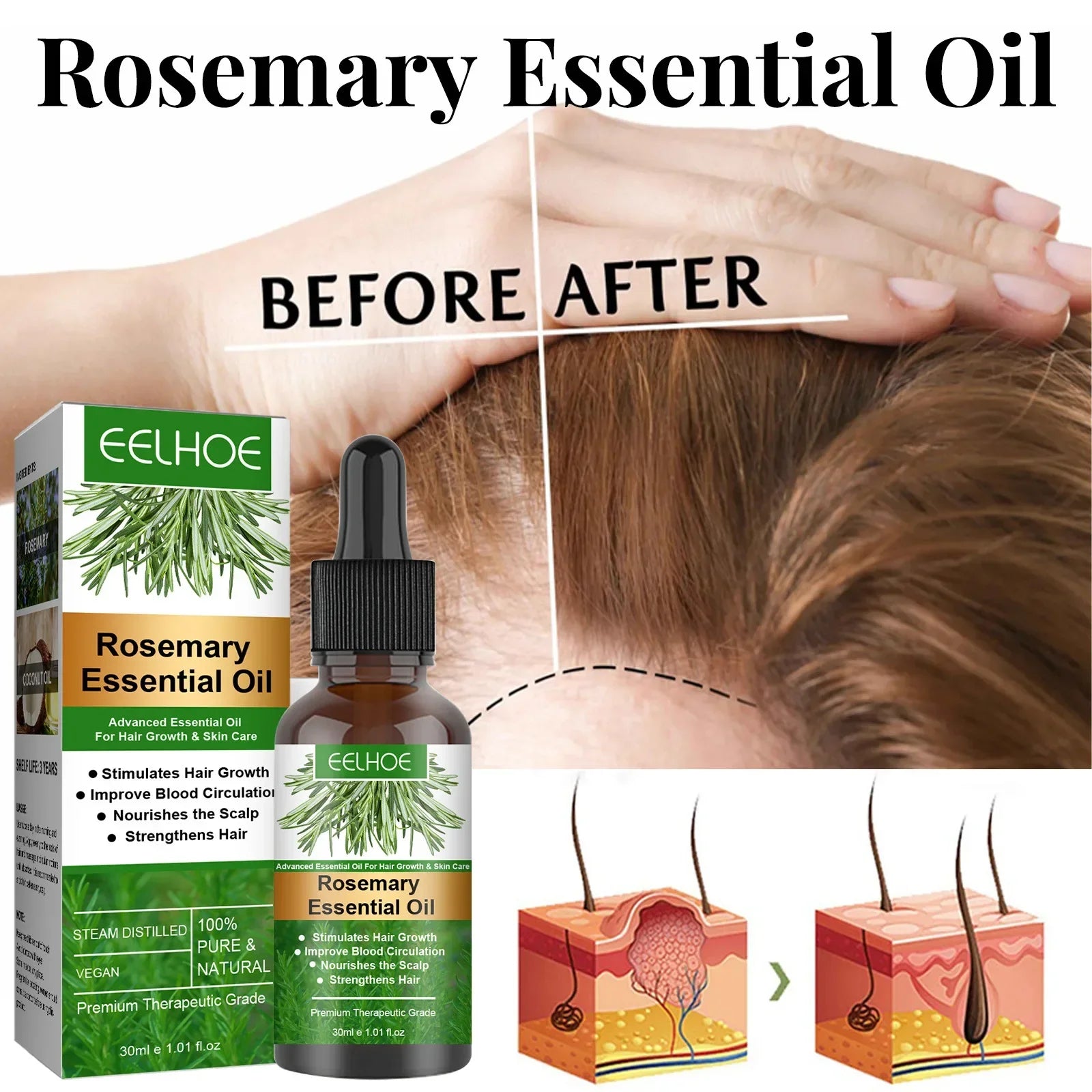 30ML Rosemary Hair Care Oil Anti-Breakage Dense Hair Essential Oil Anti-Fall Hairs Treatment Soothing Nourishing Scalp Oil